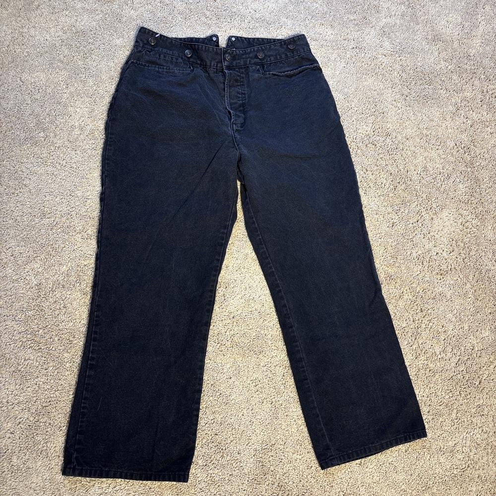 Wahmaker Black Denim Men's Jeans Adjustable Waist Pockets Suspenders Pants 33